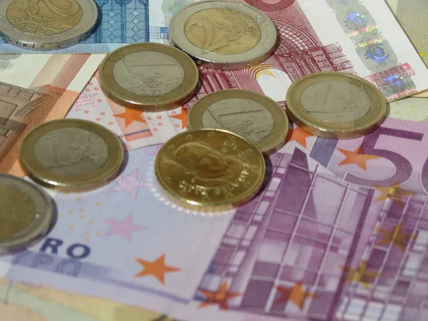 Монеты Банкноты Евро Европейского Союза — стоковое фото