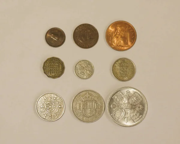 Pre Decimal Gbp British Pounds Coins Farthing Quarter Half Penny — Stok fotoğraf