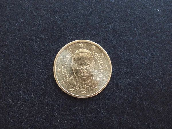Пятьдесят Евро Монеты Ватикана Портретом Папы Бергольо Франциска Черном Фоне — стоковое фото