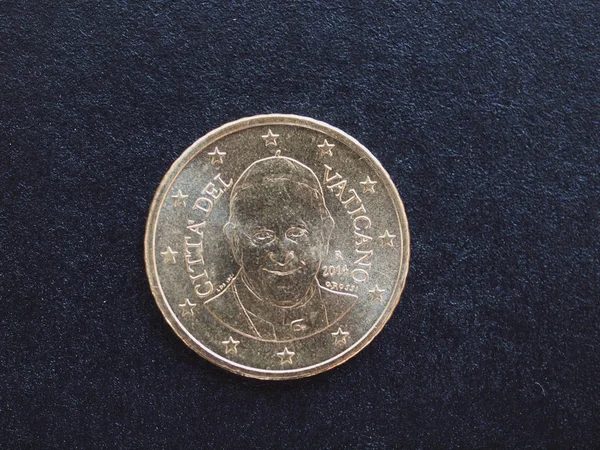 Пятьдесят Евро Монеты Ватикана Портретом Папы Бергольо Франциска Черном Фоне — стоковое фото