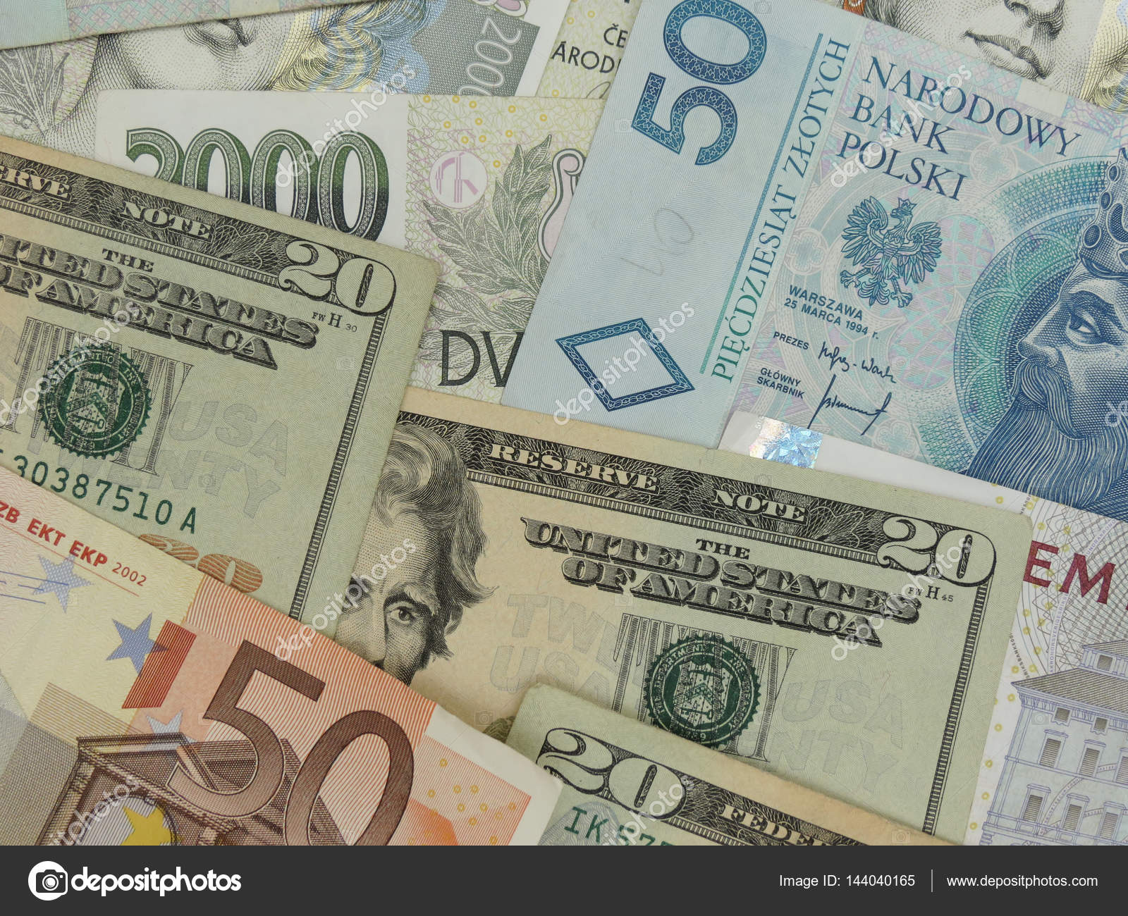 Mixed Currency Notes Usd Eur Sek Pln Czk — Stock Photo © route66 #144040165