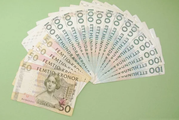 Švédská Měna Sek Švédska Modré Pozadí — Stock fotografie