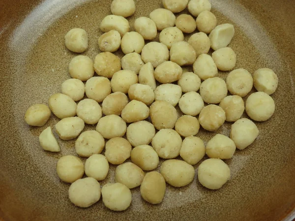 Macadâmia Nozes Alimentos Crus Prato — Fotografia de Stock