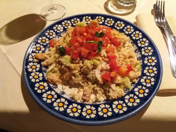 Salada Verão Tradicional Com Pão Típico Florença Toscana — Fotografia de Stock