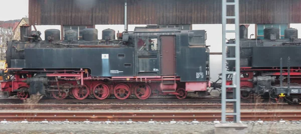 Leipzig Alemanha Circa Março 2016 Antigas Locomotivas Vapor Estacionadas Estação — Fotografia de Stock
