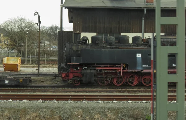 Leipzig Germania Circa Marzo 2016 Antiche Locomotive Vapore Parcheggiate Presso — Foto Stock