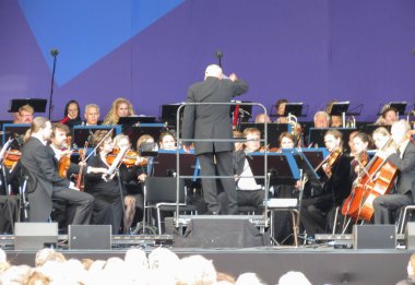 Copenhagen, Danimarka - yaklaşık Ağustos 2017: tanımlanamayan Senfoni Orkestrası canlı açık havada oyun