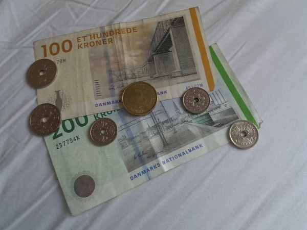 Banknoten Und Münzen Der Dänischen Krone Dkk Währung Der Dänischen — Stockfoto