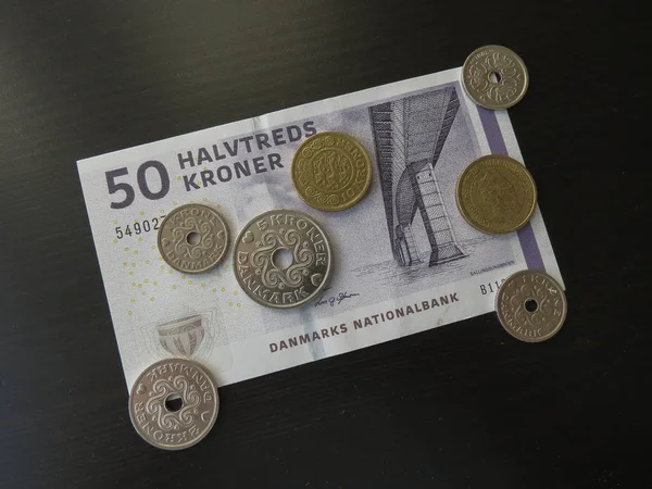 Billetes Monedas Corona Danesa Dkk Moneda Dinamarca — Foto de Stock