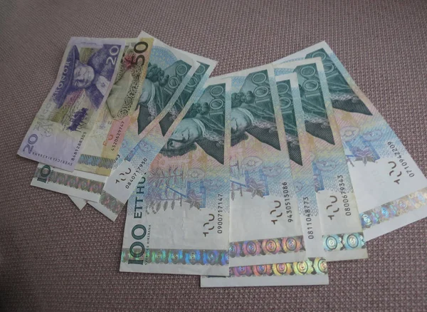 Шведская Крона Банкноты Деньги Sek Валюта Швеции — стоковое фото