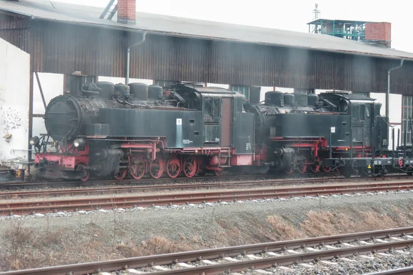 Leipzig Alemanha Circa Março 2016 Antigas Locomotivas Vapor Estacionadas Estação — Fotografia de Stock