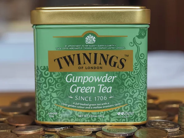 London Circa Twinings Green Gunpowder Tea Leaves Brewing Loose Tea — Stok Foto