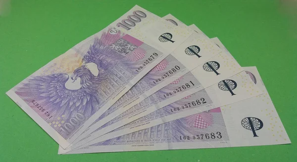 1000 Notas Coroa Checa Dinheiro Czk Moeda República Checa Série — Fotografia de Stock