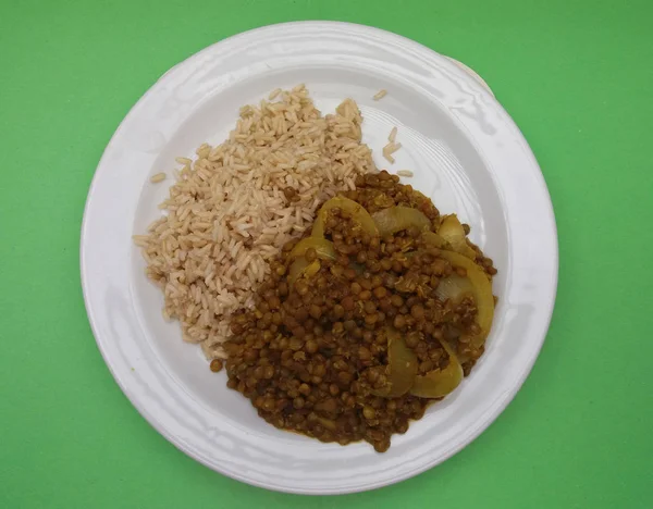 Dal Masala Lentejas Con Especias Arroz Plato Vegetariano Estilo Indio — Foto de Stock