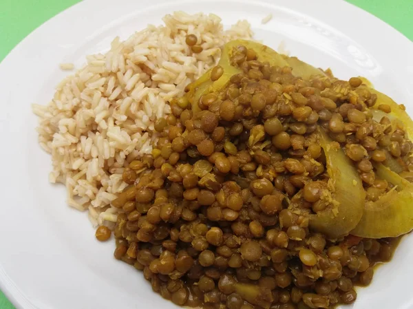 Dal Masala Lentejas Con Especias Arroz Plato Vegetariano Estilo Indio — Foto de Stock