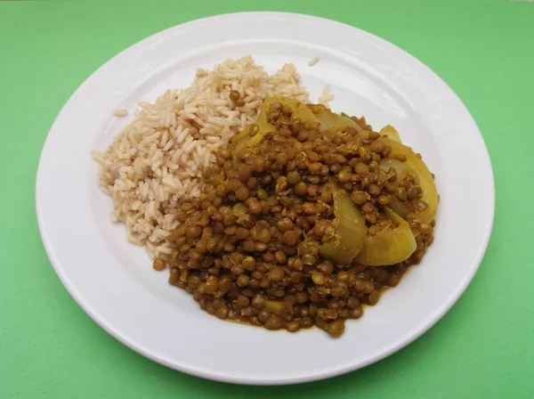 Dal Masala Lentejas Con Especias Arroz Plato Vegetariano Estilo Indio — Foto de Stock