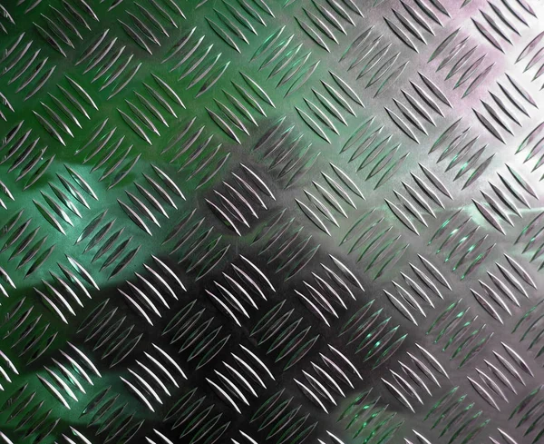 Stalowy Diamond Płyta Żelazko Przemysłowe Metalowe Podłoże Zielone Światło Reflection — Zdjęcie stockowe