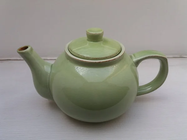 Традиционный Зеленый Керамический Чайник Чая — стоковое фото