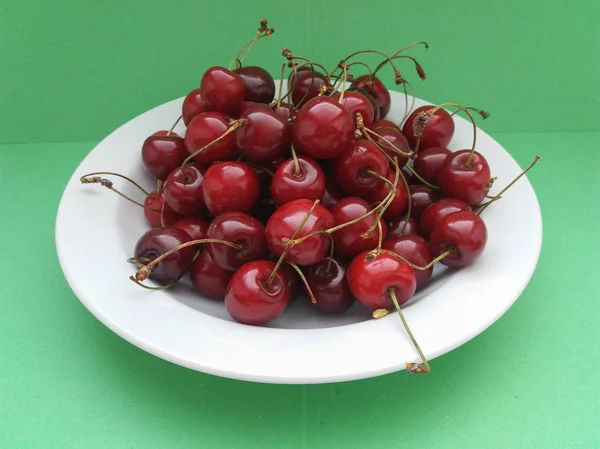 Cereja Vermelha Prunum Fruta Comida Vegetariana Prato — Fotografia de Stock