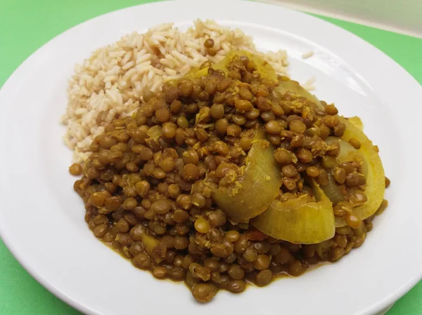 Dal Masala Lentejas Con Especias Arroz Plato Vegetariano Estilo Indio — Foto de Stock