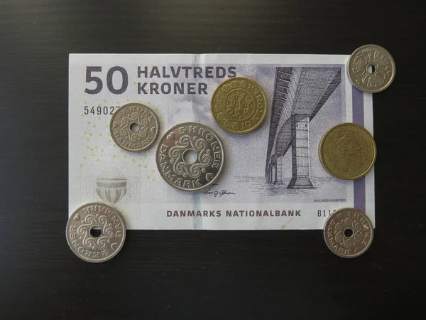 Deense Kroon Bankbiljetten Munten Dkk Munteenheid Van Denemarken — Stockfoto