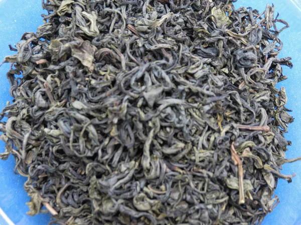 Χύμα Πράσινο Τσάι Φύλλα Ένα Γυάλινο Μπολ — Φωτογραφία Αρχείου