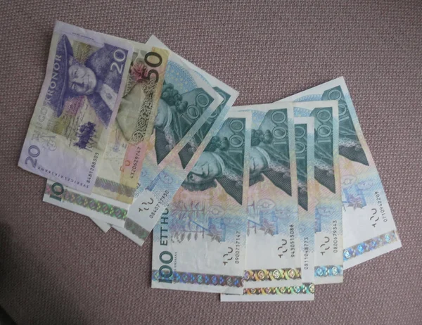 Pieniądze Banknotów Korony Szwedzkiej Sek Waluta Szwecja — Zdjęcie stockowe