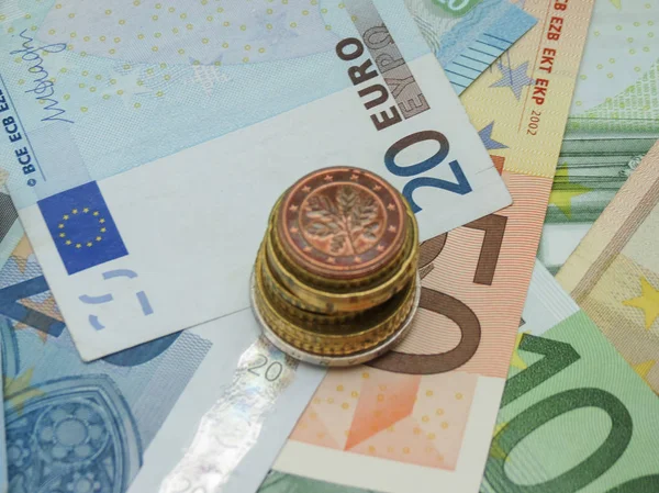 Banknoty Monety Euro Eur Waluta Unii Europejskiej — Zdjęcie stockowe