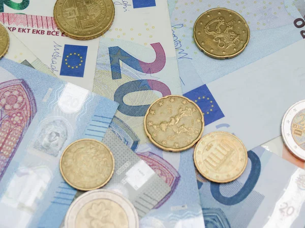 Banknoty Monety Euro Eur Waluta Unii Europejskiej — Zdjęcie stockowe