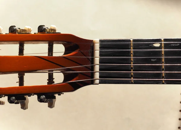 Cabeça Pescoço Uma Guitarra Acústica Aka Folk Guitar String Music — Fotografia de Stock