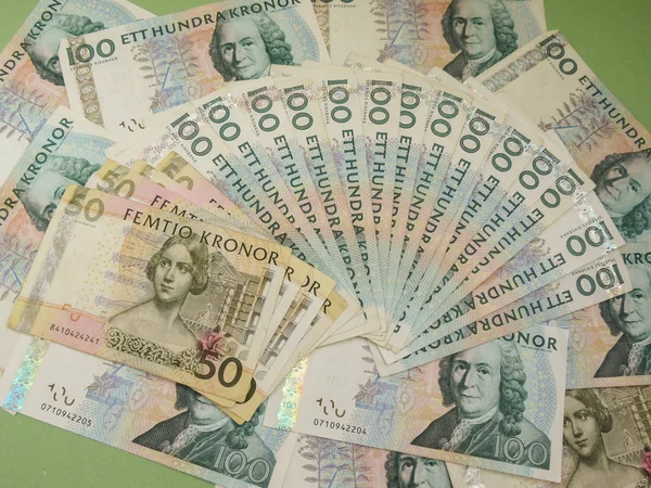 Zweedse Valuta Sek Uit Zweden Blauwe Achtergrond — Stockfoto