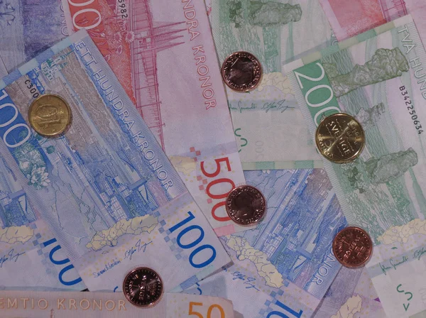 Švédská Koruna Bankovky Mince Sek Měna Švédská — Stock fotografie