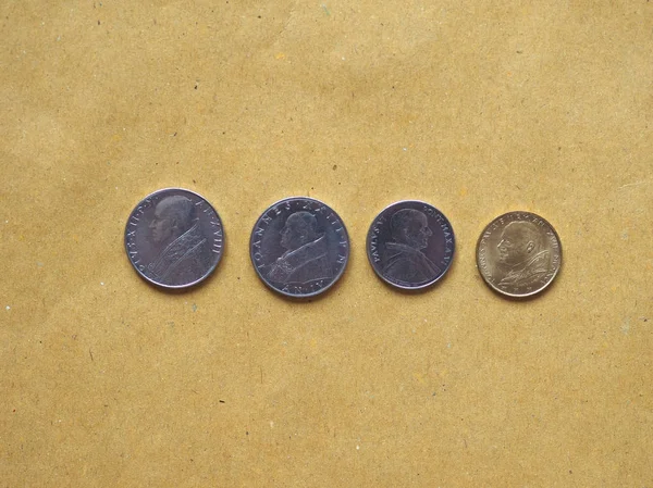 Λίρα Βατικανού Νομίσματα Χρήματα Val Νόμισμα Κράτους Βατικανό Φέρουν Πορτραίτο — Φωτογραφία Αρχείου