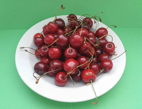 Cereja Vermelha Prunum Fruta Comida Vegetariana Prato — Fotografia de Stock