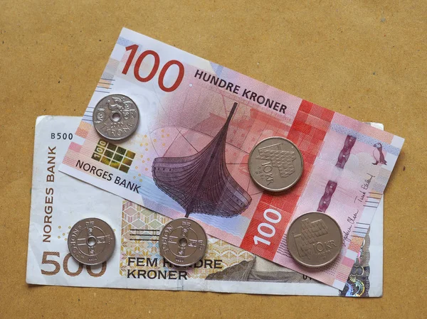 Noorse Kroon Bankbiljetten Munten Nok Munteenheid Van Noorwegen — Stockfoto