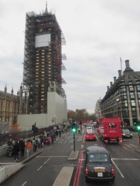 LONDON, UK - CIRCA NOVEMBER 2019: Big Ben conservation works at the Houses of Parliament aka Westminster Palace