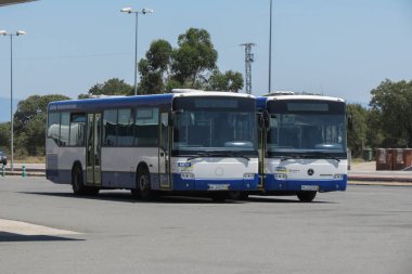 SALAMANCA, SPAIN - CIRCA JUNE 2015: buses parked at a bus station