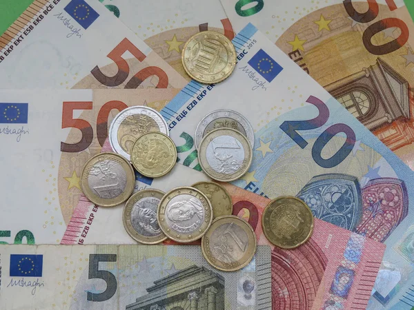 Банкноты Монеты Евро Eur Валюта Европейского Союза — стоковое фото