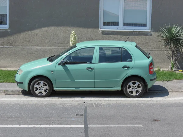 Bratislava Slovakia Circa Maio 2018 Carro Skoda Fabia Verde Água — Fotografia de Stock