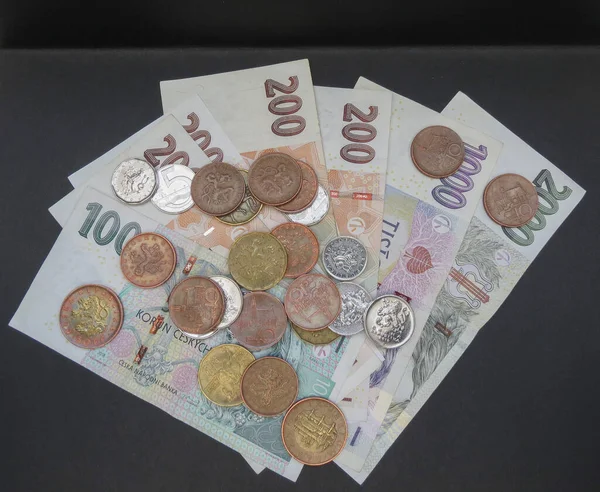 Banknoten Und Münzen Der Tschechischen Krone Czk Währung Der Tschechischen — Stockfoto