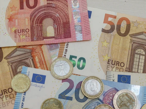 Банкноты Монеты Евро Eur Валюта Европейского Союза — стоковое фото