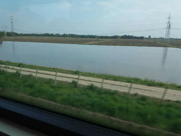 Campos Arroz Paisagem Com Água Lombardia — Fotografia de Stock