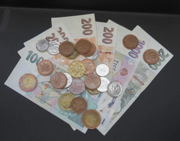 Tjeckiska Kronor Sedlar Och Mynt Czk Tjeckiska Kronor — Stockfoto