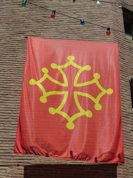 Bandiera Tessuto Occitanie Aka Croce Occitana Galleggiante — Foto Stock