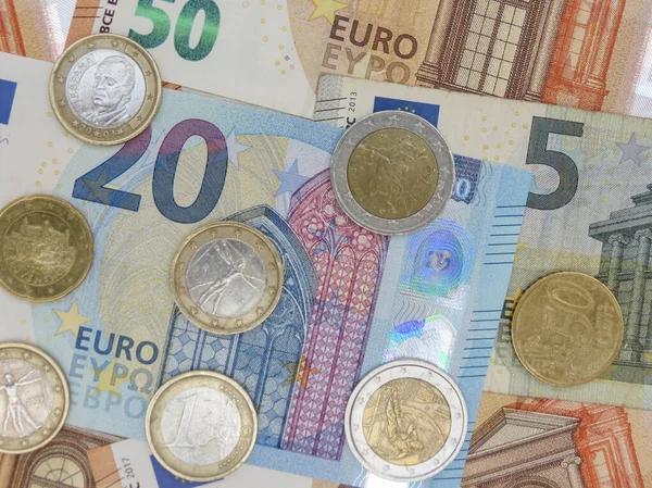 Banknoty Monety Euro Eur Waluta Unii Europejskiej — Zdjęcie stockowe