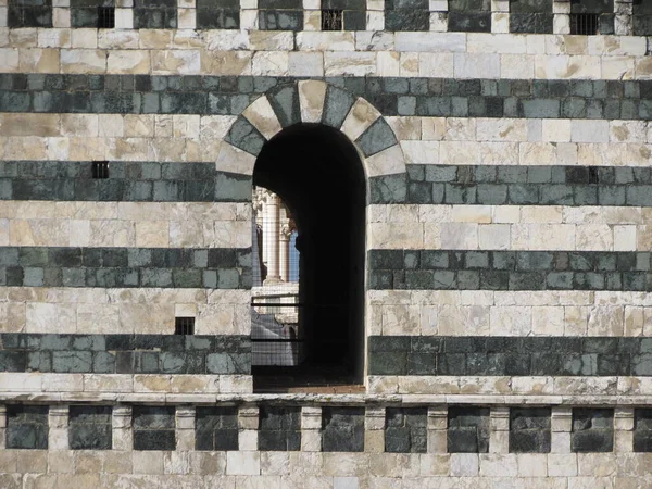 Romanesque Monofora Window Meaning Divided Vertically In One Opening Only On The Side Wall Of The Cathedral Of Siena Toscana Landmark Stock Photo