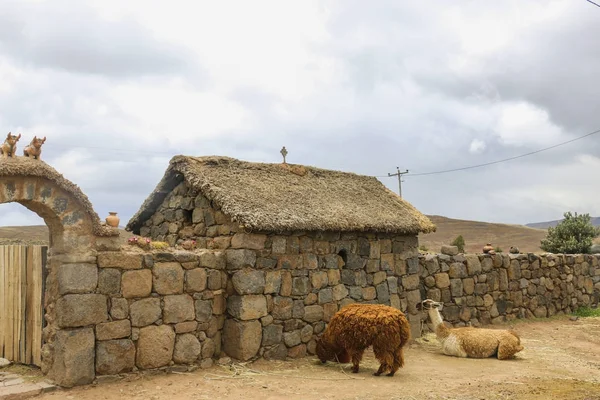 Tradiční dům poblíž Silustani hrobky v peruánských Andách, Pun — Stock fotografie