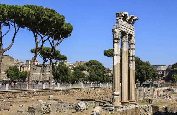 Kolumny do ruin świątyni Wenus Genetrix, Rzym, ITAL — Zdjęcie stockowe