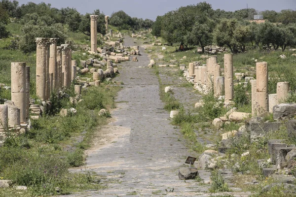 Ruinas romanas en Umm Qais en el norte de Jordania cerca del sitio de la — Foto de Stock