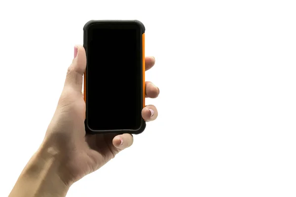 Рука тримає мобільний смартфон з — стокове фото